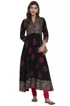  Black printed cotton cotton-kurtis