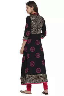  Black printed cotton cotton-kurtis