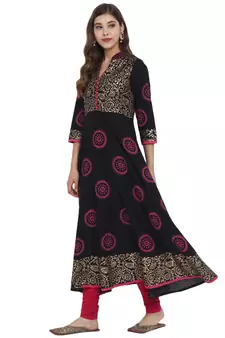  Black printed cotton cotton-kurtis