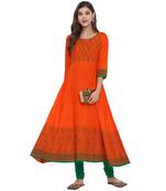 G COLLECTION Orange printed cotton cotton-kurtis