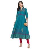 G COLLECTION Teal-blue printed cotton cotton-kurtis