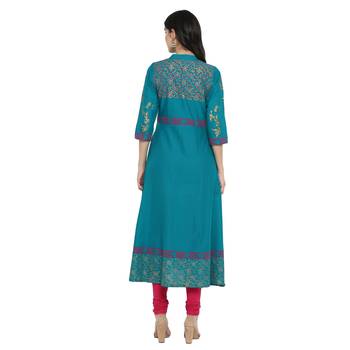  Teal-blue printed cotton cotton-kurtis 3