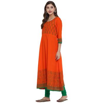 G COLLECTION Orange printed cotton cotton-kurtis 4