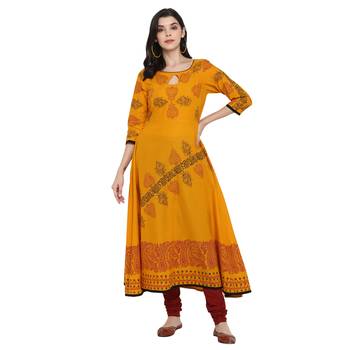  Mustard printed cotton cotton-kurtis 1
