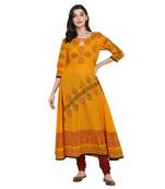 G COLLECTION Mustard printed cotton cotton-kurtis