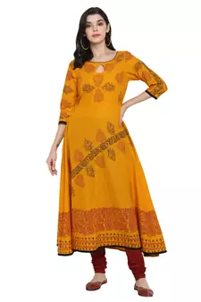  Mustard printed cotton cotton-kurtis