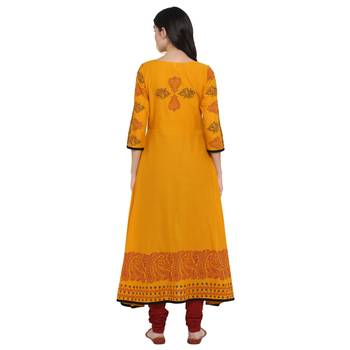  Mustard printed cotton cotton-kurtis 3