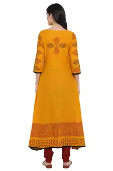  Mustard printed cotton cotton-kurtis