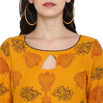  Mustard printed cotton cotton-kurtis 5