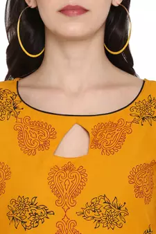  Mustard printed cotton cotton-kurtis