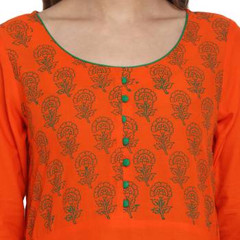 G COLLECTION Orange printed cotton cotton-kurtis 5