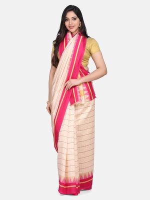 Beige Printed Poly Silk Saree With Blouse 1