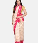 Beige Printed Poly Silk Saree With Blouse