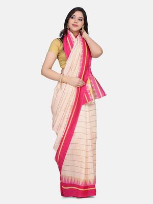 Beige Printed Poly Silk Saree With Blouse 3