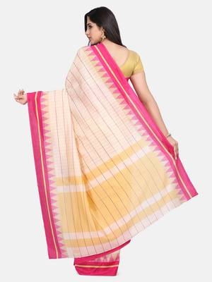Beige Printed Poly Silk Saree With Blouse 4
