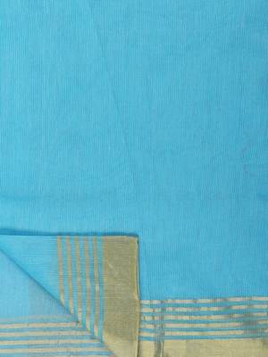 Sky-Blue Woven Cotton Silk Saree With Blouse 5