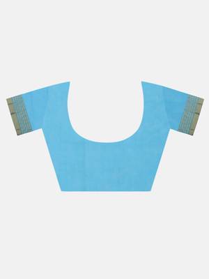 Sky-Blue Woven Cotton Silk Saree With Blouse 6