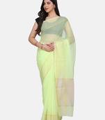 Green woven cotton silk saree with blouse