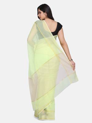 Green woven cotton silk saree with blouse 4