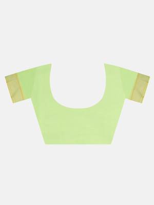 Green woven cotton silk saree with blouse 6