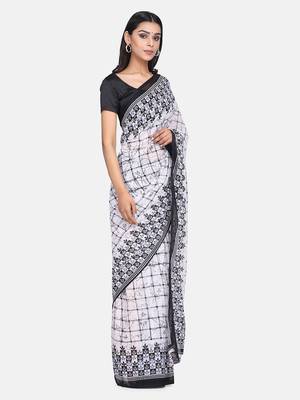 white printed georgette saree with blouse 3