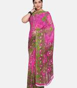 Pink printed georgette saree with blouse