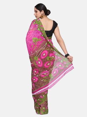 Pink printed georgette saree with blouse 4