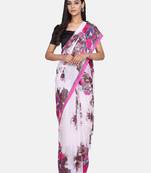 White Printed Georgette Saree With Blouse