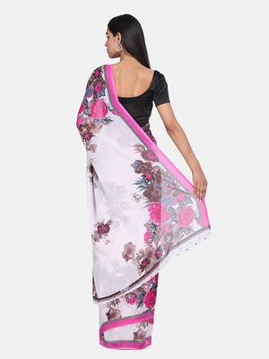 White Printed Georgette Saree With Blouse 4