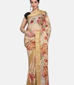 Beige Printed Chiffon Saree With Blouse
