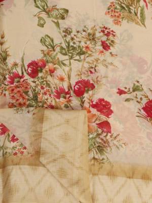 Beige Printed Chiffon Saree With Blouse 5