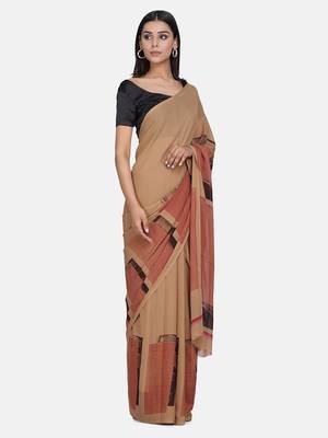 Beige printed georgette saree with blouse 5