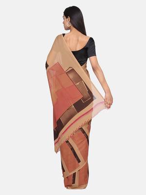 Beige printed georgette saree with blouse 6