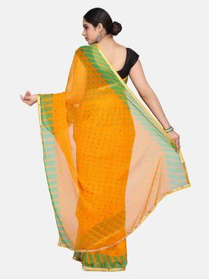 Yellow Printed Chiffon Sarees With Blouse 5