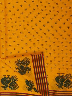 Yellow Printed Chiffon Saree With Blouse 7