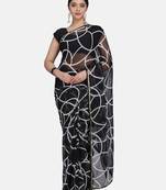 Black Printed Chiffon Saree With Blouse