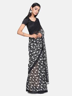 Black Printed Georgette Saree With Blouse 4