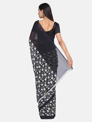 Black Printed Georgette Saree With Blouse 5