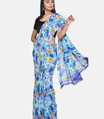 Blue Printed Georgette Saree With Blouse