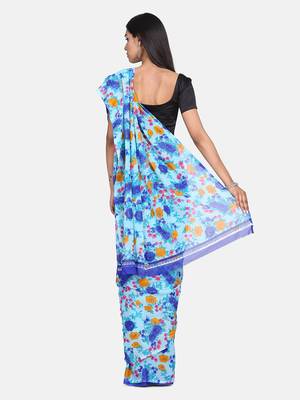 Blue Printed Georgette Saree With Blouse 6
