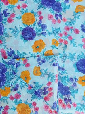 Blue Printed Georgette Saree With Blouse 7