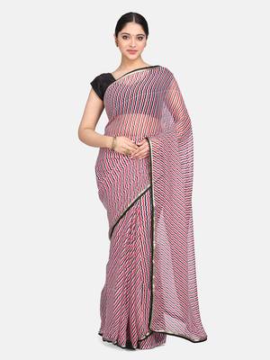White Printed Chiffon Saree With Blouse 1