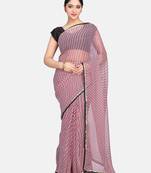 White Printed Chiffon Saree With Blouse