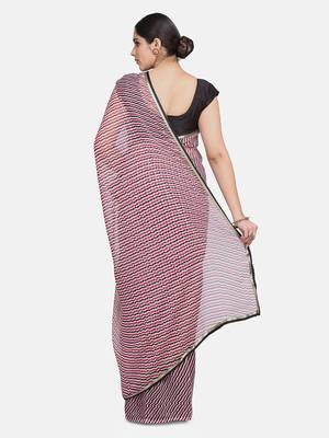 White Printed Chiffon Saree With Blouse 5