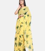 Yellow Printed Georgette Sarees With Unstitched Blouse