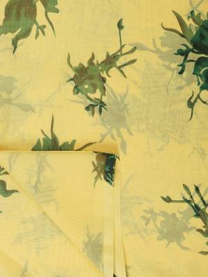 Yellow Printed Georgette Sarees With Unstitched Blouse 6