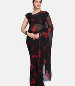 Black Printed Georgette Sarees with Unstitched Blouse