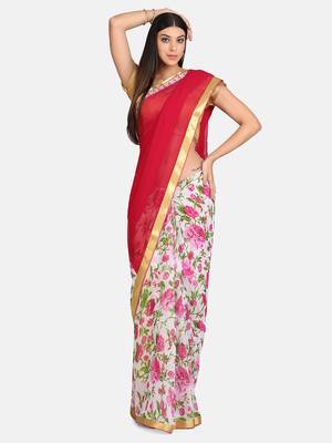   purple printed georgette saree with blouse 3