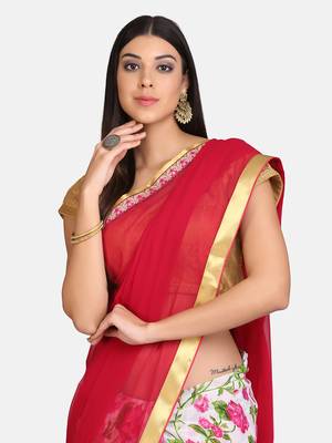   purple printed georgette saree with blouse 4