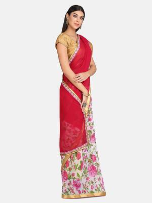   purple printed georgette saree with blouse 5